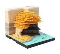 Time Piece Calendar 2026, 2026 Desk Calendar Memo Pad with LED Lights, 3D Castle Calendars Notepads, 3D Paper Carving Art Craftwork Desk Decoration for Office Reading Room (Yellow Tree house)