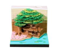 Time Piece Calendar 2026 Desk Calendar with LED Light, 3D Memo Pad Tree House Gif Castle Paper Carving Tear-away Notepad