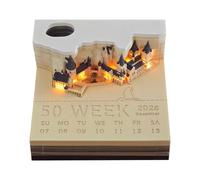 Time Piece Calendar 2026 Desk Calendar With LED Light 3D Tear-away Calendar Paper Carving Art Memo Pad Notepad Gift For Christmas Housewarming Desktop Decoration(with Light, with Battery)