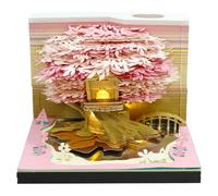 Time Piece Calendar with Light & Dust Cover, 3D Paper Sculpture Calendar Paper Carving Calendar 3D Art Memo Pad Notepad Calendar Tree House Calendar for Home Office Desktop Decoration (Tree2)
