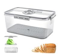 Time Recording Bread Box with Air Valve, Kitchen Counter Airtight Bread Bins with Lid, Clear Food Storage Container for Homemade Toast, Bagel, Donut, Sandwich and Cookies (Grey 32.5×22.5×11cm)