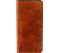 Time Resistance Leahter Wallet - Cognac Brown Full Grain Leather Suit Wallet - Breast Pocket Tall Billfold Card Wallet - Luxurious Slim Wallet Made in Italy