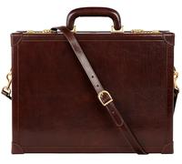 Time Resistance Leather Attache Case - Full Grain Italian Leather Briefcase - Laptop Bag up to 15” - Hard Case with Lock