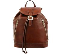Time Resistance Leather Backpack - Full Grain Real Leather Bag - Small Rucksack (Cognac Brown)