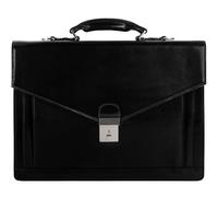 Time Resistance Leather Briefcase - Full Grain Leather Bag for Men - Business Attache - Shoulder Bag for a Laptop (Black)