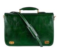 Time Resistance Leather Briefcase - Hand-Crafted Shoulder Messenger Bag - Bag for Laptop up to 15 Inch (Green)
