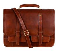 Time Resistance Leather Briefcase - Italian Handmade Leather Laptop Bag - Briefcase Convertible into Backpack (Cognac Brown)