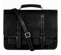 Time Resistance Leather Briefcase - Italian Handmade Leather Laptop Bag - Briefcase Convertible into Backpack (Black)