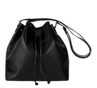 Time Resistance Leather Bucket Bag - Full-Grain Leather Handbag for Women - Italian Handmade Shoulder Bag (Black)