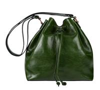 Time Resistance Leather Bucket Bag - Full-Grain Leather Handbag for Women - Italian Handmade Shoulder Bag (Green)