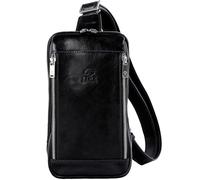 Time Resistance Leather Crossbody Bag - Brown Sling Bag - Messenger Bag for Men and Women - Handmade Shoulder Bag Backpack (Black)