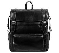 Time Resistance Leather Italian Backpack - Travel Bag Carry On Full Grain - Real Leather Bag (Black)