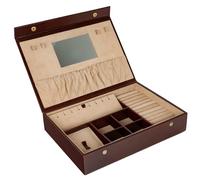 Time Resistance Leather Jewelry Box - Brown Full Grain Leather Jewellery Organizer - Accessories Storage Box for Women - Jewelry Case