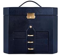 Time Resistance Leather Jewelry Box - Full Grain Leather Jewellery Organizer - Navy Blue Accessories Storage Key -Lock Box for Women (Blue)