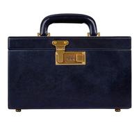 Time Resistance Leather Jewelry Box - Full Grain Leather Jewellery Organizer - Navy Blue Accessories Storage Key -Lock Box for Women