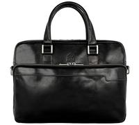 Time Resistance Leather Laptop Bag - 13 inch Laptop Case with Shoulder Strap - Genuine Leather Briefcase - Satchel Messenger Bag (Black)