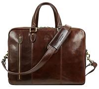 Time Resistance Leather Laptop Briefcase - Full Grain Leather Computer Bag for Men and Women (Brown)