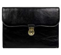 Time Resistance Leather Portfolio with Key Lock - Hand Dyed by Vegetable Tanning - Briefcase Messenger Type - Unisex (Black)