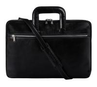 Time Resistance Slim Leather Briefcase - Italian Handmade Leather Computer Bag - Laptop Bag (Black)