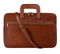 Time Resistance Slim Leather Briefcase - Italian Handmade Leather Computer Bag - Laptop Bag (Cognac Brown)