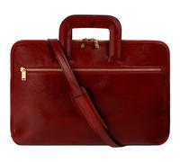 Time Resistance Slim Leather Briefcase - Italian Handmade Leather Computer Bag - Laptop Bag (Red)