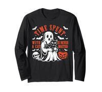 Time Spent with A Cat is Never Wasted Boo Halloween Ghost Long Sleeve T-Shirt