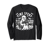 Time Spent with A Cat is Never Wasted Halloween Pumpkin Boo Long Sleeve T-Shirt