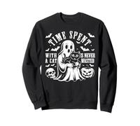 Time Spent With A Cat Is Never Wasted Halloween Pumpkin Boo Sweatshirt