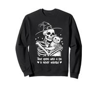 Time Spent With A Cat Is Never Wasted Pet Halloween Skeleton Sweatshirt