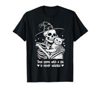 Time Spent with A Cat is Never Wasted Pet Halloween Skeleton T-Shirt