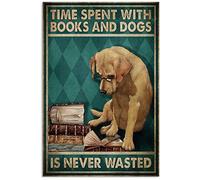 Time Spent With Books And Dogs Is Never Wasted Poster Novelty Funny Bathroom Parlor Garden Wall Decor Poster Metal Sign 8X12 Inches