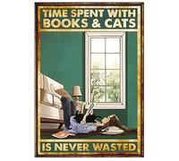 Time Spent With Cats and Books Green wall art home dŽcor poster print (Unframed, A3 29.7 x 42cm)
