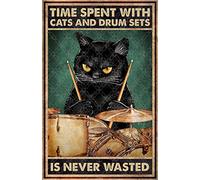 Time Spent with Cats and Drum Sets is Never Wasted Poster Cat Poster Cat L Gift Drum L Poster Drummer Gift No Metal Tin Sign 8x12 inch