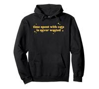 Time Spent With Cats Is Never Wasted Funny Cat Lover Slogan Pullover Hoodie