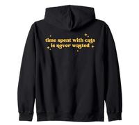 Time Spent With Cats Is Never Wasted Funny Cat Lover Slogan Zip Hoodie