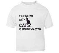 Time Spent with Cats is Never Wasted Short Sleeve Cotton Toddler t Shirt, 1-2 Years, White