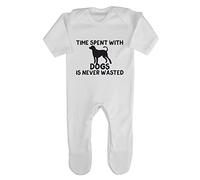 Time Spent with Dogs is Never Wasted Baby Romper Jumpsuit with feet, 0-3 Months, White