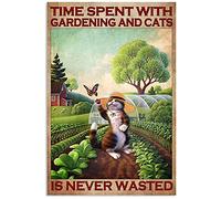 Time Spent with Gardening and Cats is Never Wasted Vintage Poster Tin Signs 8x12 inch Fun Gift