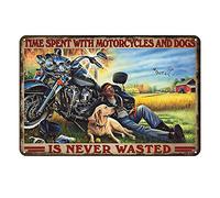 Time Spent with Motorcycles and Dogs is Never Wasted Gifts Funny Bathroom Decor Wall Art Coffee Bar Vintage Metal Tin Sign Office Home Toilet Signs Wall Decor Pictures 8X12 Inch