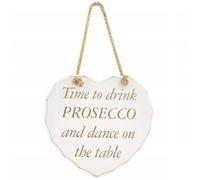 Time To Drink Prosecco - Hanging Wooden Heart Shaped Plaque | Sign Message Gift Door Wall | Rustic, Vintage Design, Home, Office Decoration