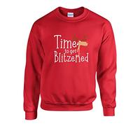 Time To Get Blitzened Christmas Jumper, Funny Deer Xmas Day Ugly Classic Sweatshirt Gift Unisex Kids Adults Top (Red, 3 Years)