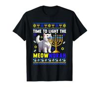 Time To Light The Meownorah Hanukkah Sweater Cat Menorah T-Shirt