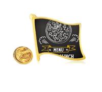 Time To Lunch Pizza Foods Golden Metal Flag Lapel Pin Badge