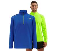 Time To Run Men's Long Sleeve Quick Dry Thermal Lightweight Grid Zip Neck Running/Training/Warm Up/Sports/Fitness Top XL Pack of Two Barents/Lime