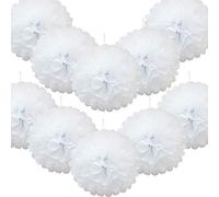 Time to Sparkle 10 Pack Tissue Paper Pompoms Pom Poms Flower Handmade Wedding Party Decorations Balls | White, 15"(38cm) |