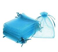 Time to Sparkle 100 Pack Organza Gift Bags Wedding Party Favour Jewellery Packing Pouches, Aqua, 9x12cm