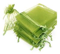 Time to Sparkle 100 Pack Organza Gift Bags Wedding Party Favour Jewellery Packing Pouches, Army Green, 9x12cm