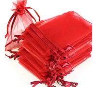 Time to Sparkle 100 Pack Organza Gift Bags Wedding Party Favour Jewellery Packing Pouches, Red, 9x12cm