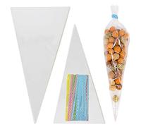 Time to Sparkle 100 PCS Sweet Cone Bags Clear Cellophane Party with 100 PCS Twist Ties for Halloween Xmas Gifts Wrapping Christmas Kids Birthday - Dot Mix 50PCS 25 * 13cm+50PCS 30 * 16cm