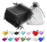 Time to Sparkle 100 Pieces Pouches Organza Gift Bags Oragnza Wedding Favour Bags Jewellery Packing (Black, 10x15cm)